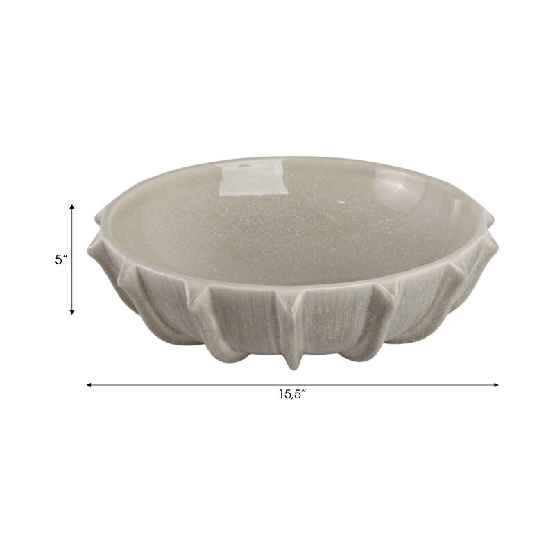 Pottery Earthenware Decorative Bowl with Sculpted Rim - 16" Taupe - 15.5" x 15.5" x 5"