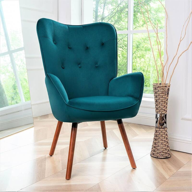 Kreedence 26.38" W Microfiber Accent Chair with Wing Back Design - Greynish Blue