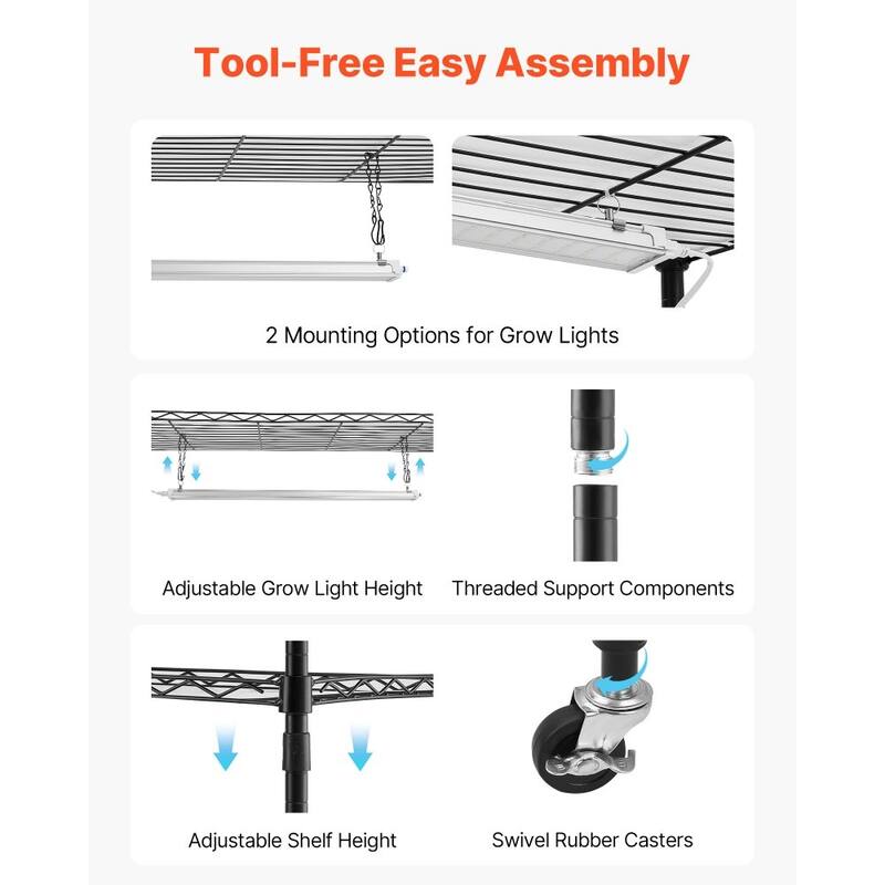 Black Metal 6-Tier Indoor Plant Stand with 5 3-Color LED Grow Lights and Timer - 29.53 x 13.78 x 70.87 in