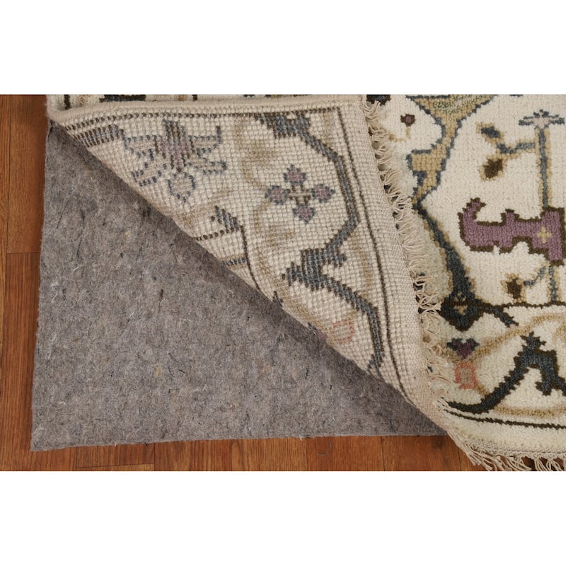 All-Over Ivory Oushak Indian Runner Rug Hand-Knotted Wool Carpet - 2'7"x 8'0"