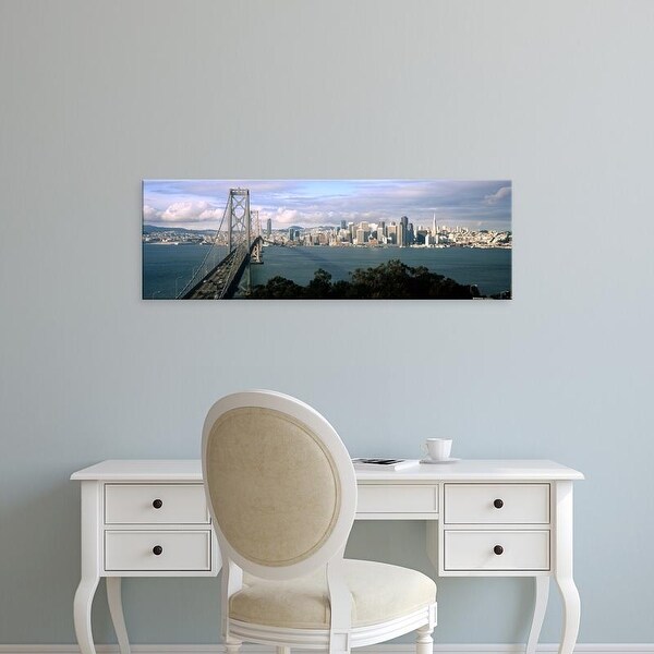 Easy Art Prints Panoramic Image 'Bridge, City skyline, Bay Bridge, San Francisco Bay, California' Canvas Art