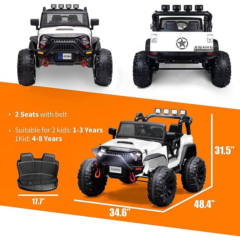 24V Kids Ride-On Truck, 2-Seater Electric Car with Remote Control, Spring Suspension, Music Player, and LED Lights