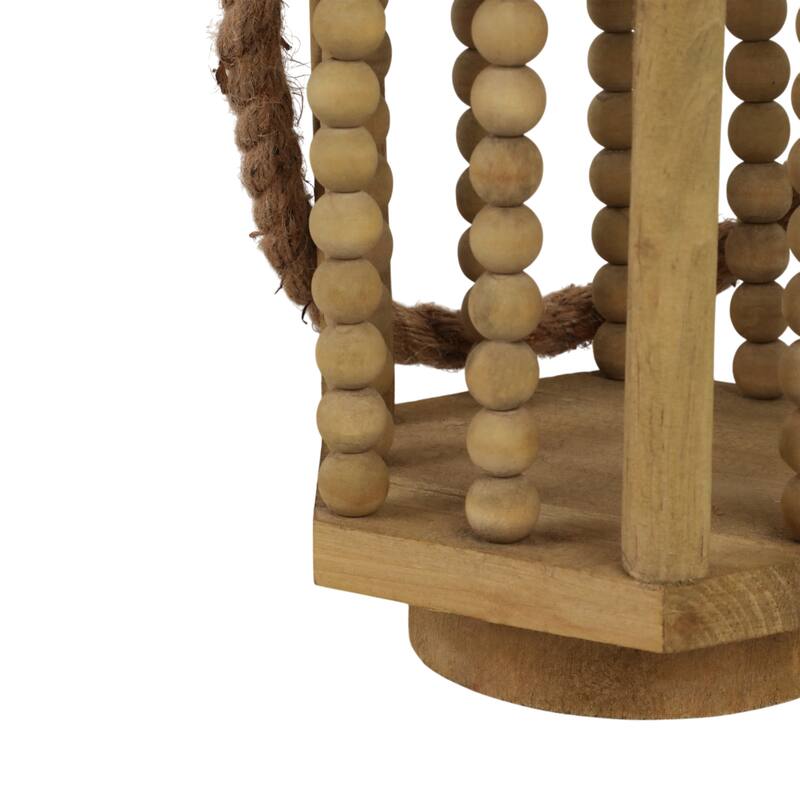 Wood Hurricane Lantern with Rope Handle - Brown, 11 in. - 11.0"