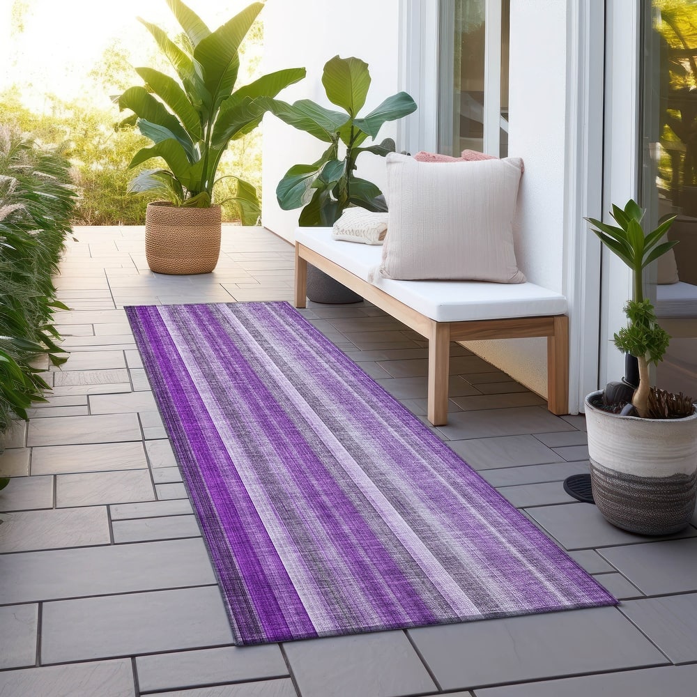 Machine Washable Indoor/ Outdoor Striped Chantille Rug