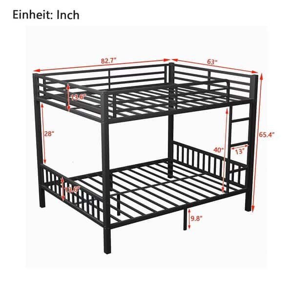 Queen Over Queen Metal Bunk Bed with Ladder and Slats Support for Adults Teens