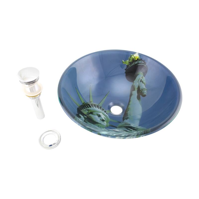 Blue Tempered Glass Vessel Sink Lady Liberty Round Bowl With Drain Renovators Supply