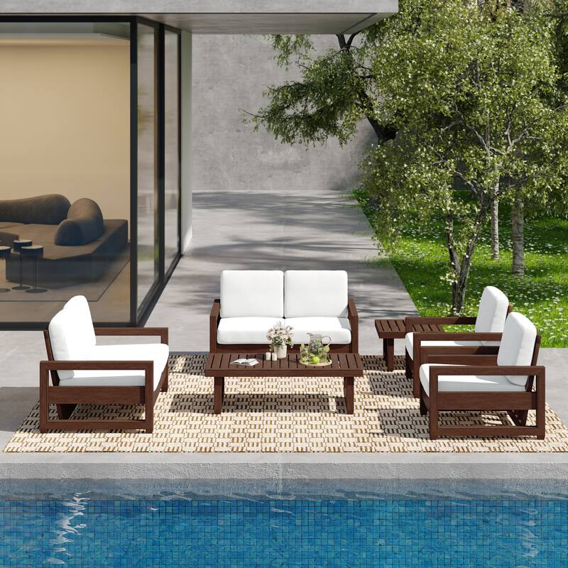 Oversize Teak Wood Loveseat Armchair Outdoor Patio Conversation Set with Cushion