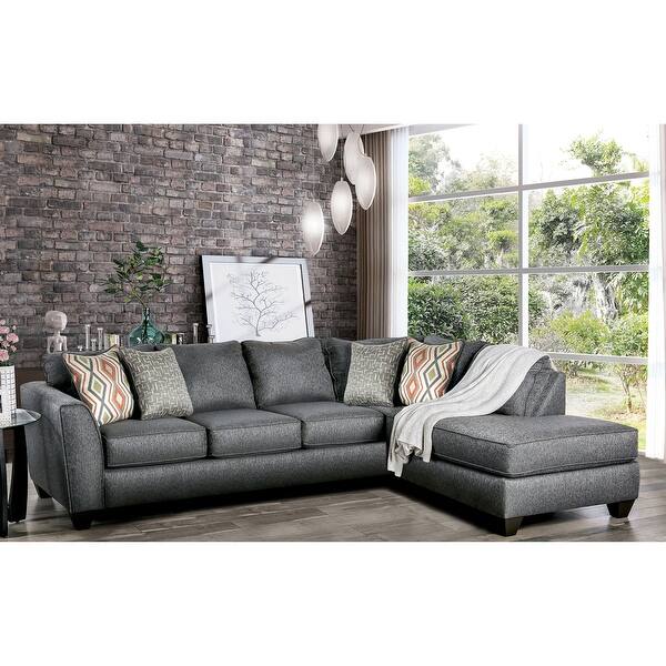 slide 2 of 8, Coos Transitional Grey Chenille L-Shaped Upholstered Sectional by Furniture of America