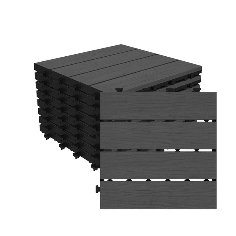 Domi 12" x 12" HDPE Plastic Resin Interlocking Deck Tiles, Waterproof Outdoor Patio Flooring with Drainage Design - 9-Piece - Grey