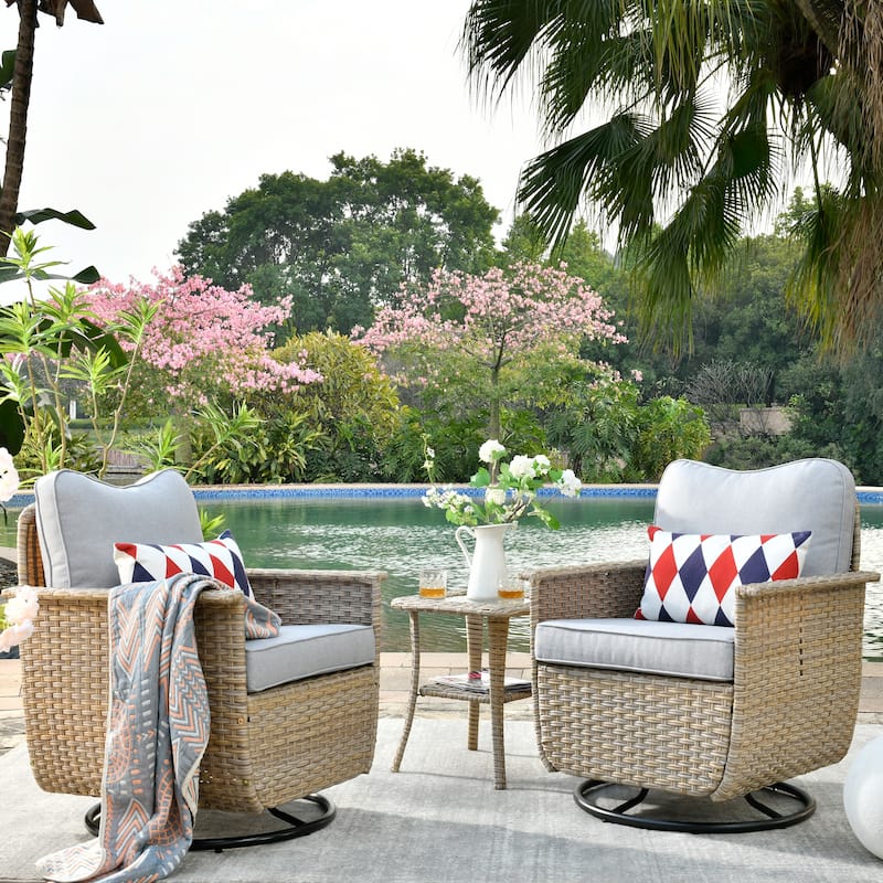 OVIOS 3-piece Pet-Friendly Patio Furniture Swivel Chairs Wicker Set - Grey