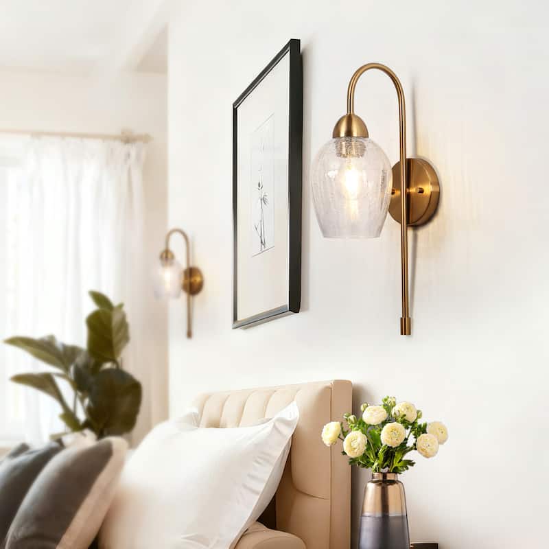 Modern Glam 1-Light Gold Wall Sconce Textured Glass Bathroom Vanity Light - W 5.1" x H 18.5"