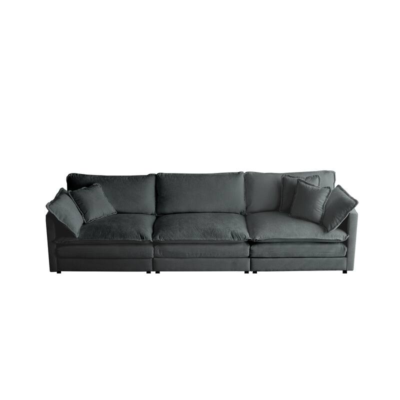 Mid-Century Modern 3-Seater Sofa with 2 Armrest Pillows & 3 Toss Pillows