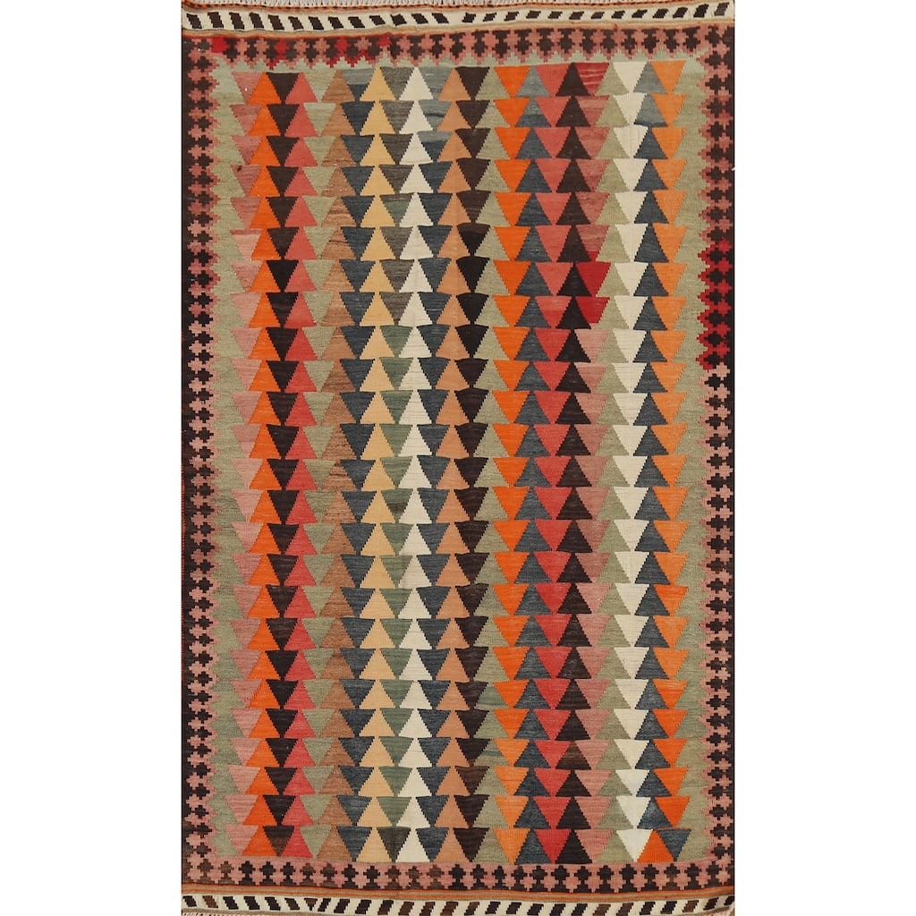 Kilim Qashqai Persian Vintage Rug Hand-Woven Tribal Wool Carpet - 3'10"x 6'8"