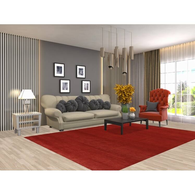 Red Modern Gabbeh Oriental Area Rug Hand-Knotted Wool Carpet - 6'8" x 9'2"