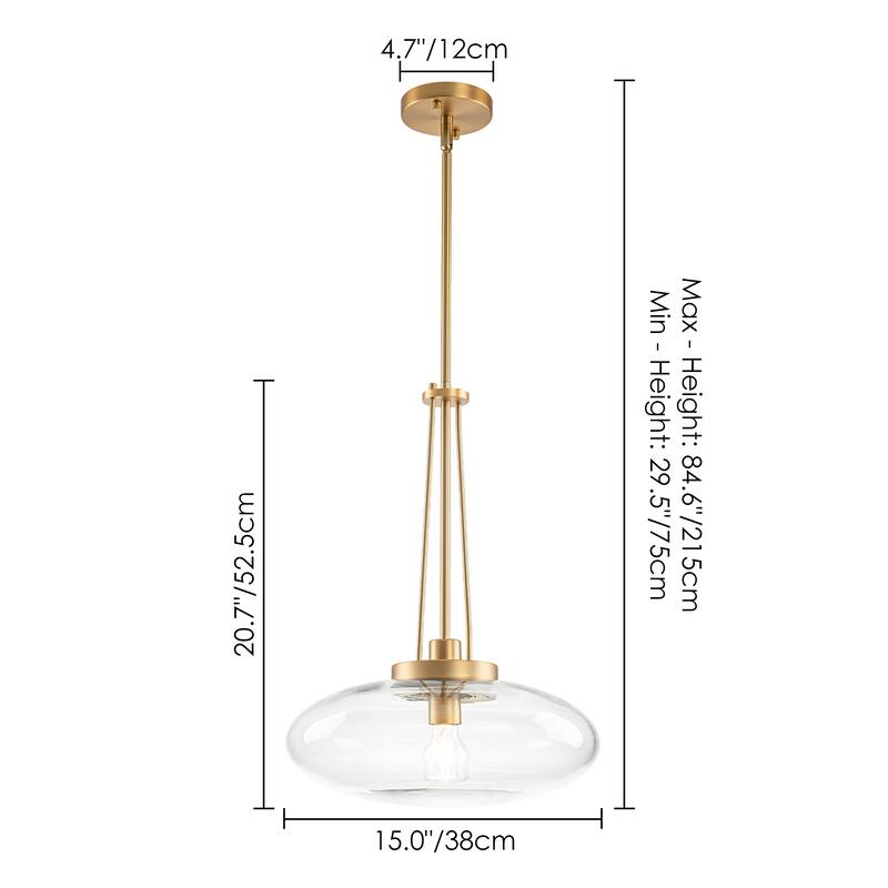 1-Light Matte Black/Brushed Brass Industrial Modern Glass Pendant Light with Swivel Head for Dining Bar & Bedroom