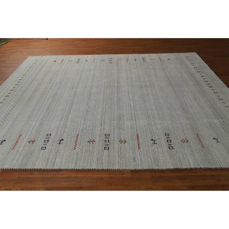 Hand Knotted Oriental 100% Wool Carpet Tribal Tribal Greys & Charcoal Gabbeh Area Rug - 9' 9'' X 8' 0''