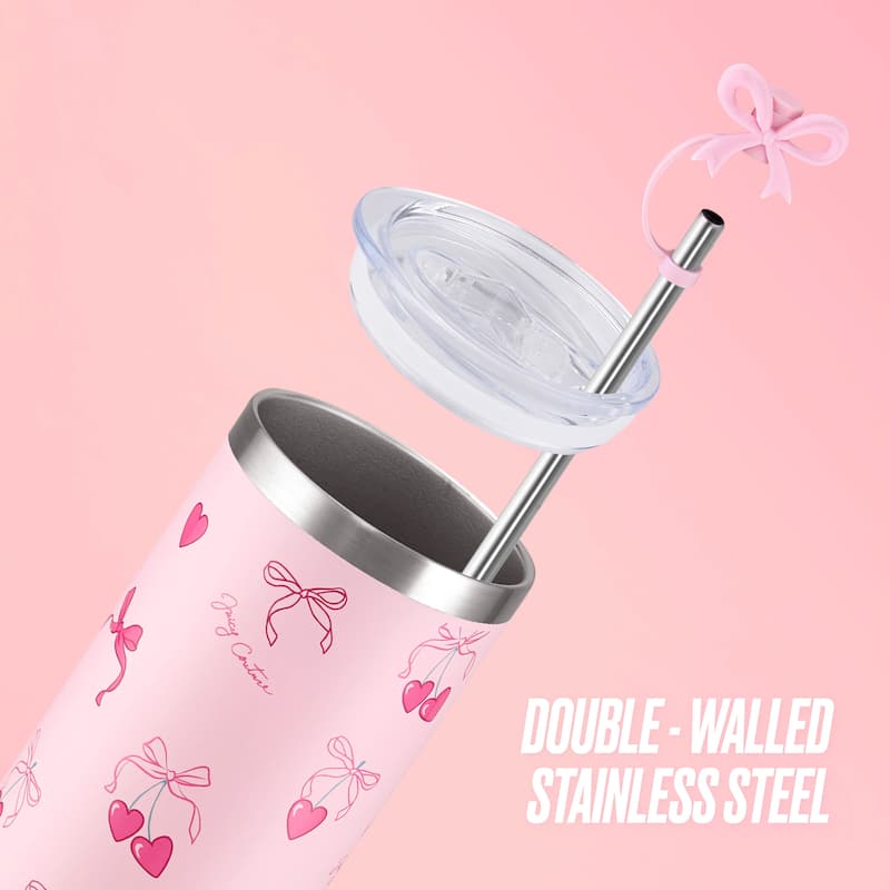 Juicy Couture Glam Slip Hydration Stainless Steel Tumbler with Straw Topper