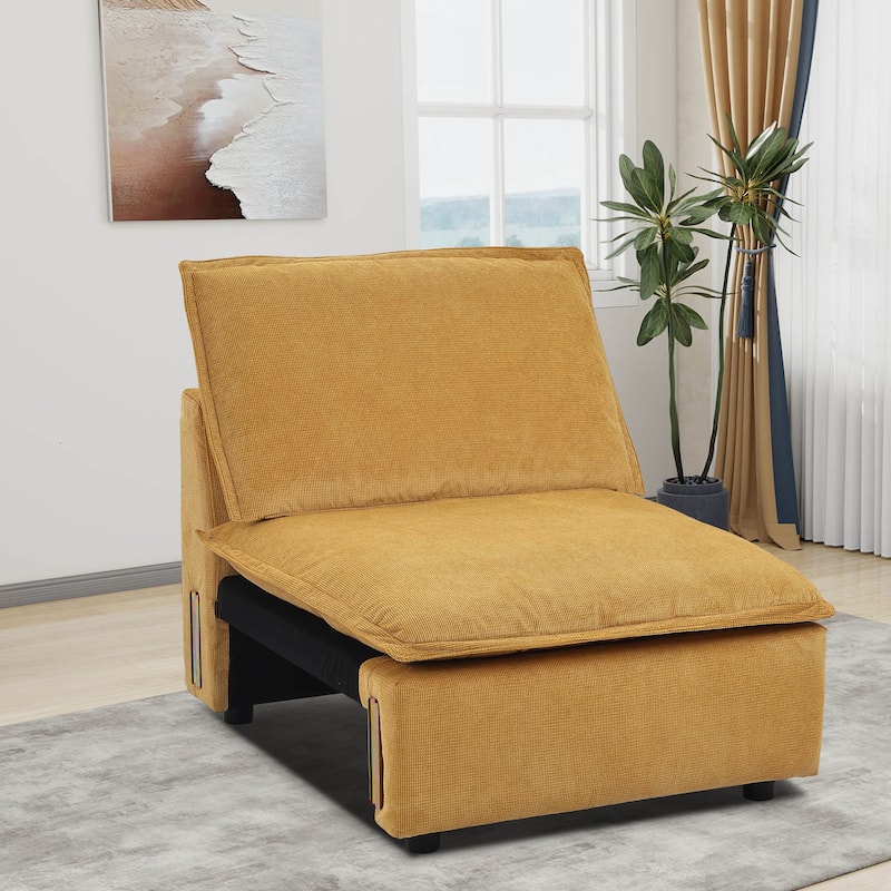 Modular Sectional Sofa, Modern Comfy Cloud Sofa Couch, Corduroy Rainbow Deep Seat Sofa with Movable Cushion - Middle Chair - Yellow