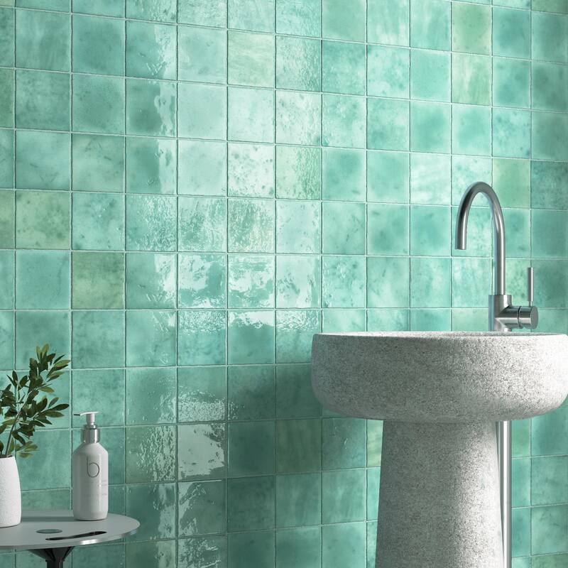 Merola Tile Menorca Aqua 4" x 4" Ceramic Wall Tile