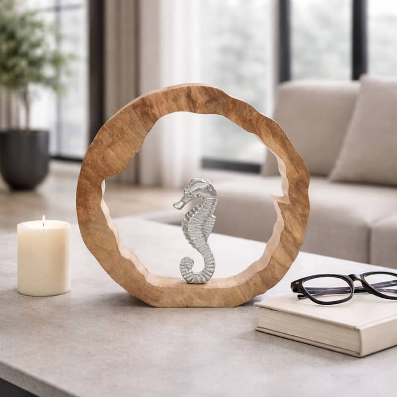 Decorative Figurine on Round Wooden Stand Sculpture