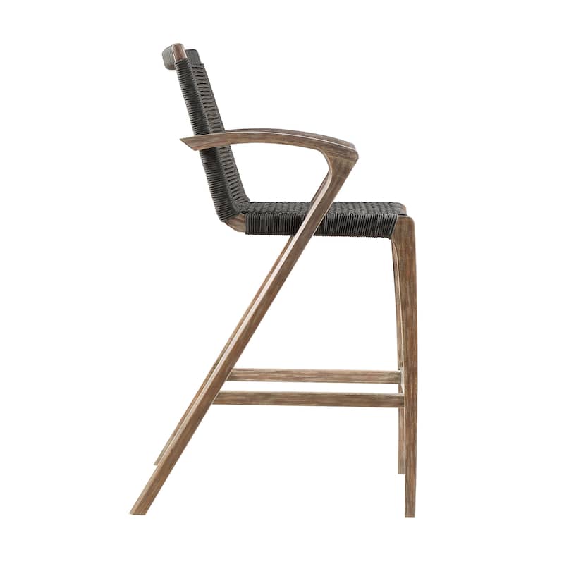 Brielle Solid Eucalyptus Wood and Rope Outdoor Patio Counter Height Bar Chair