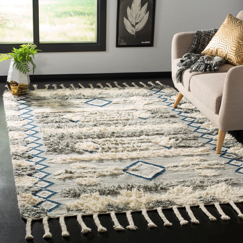SAFAVIEH Hand-knotted Kenya Alki Southwestern Tribal Wool Rug - 9' x 12' - Grey/Ivory