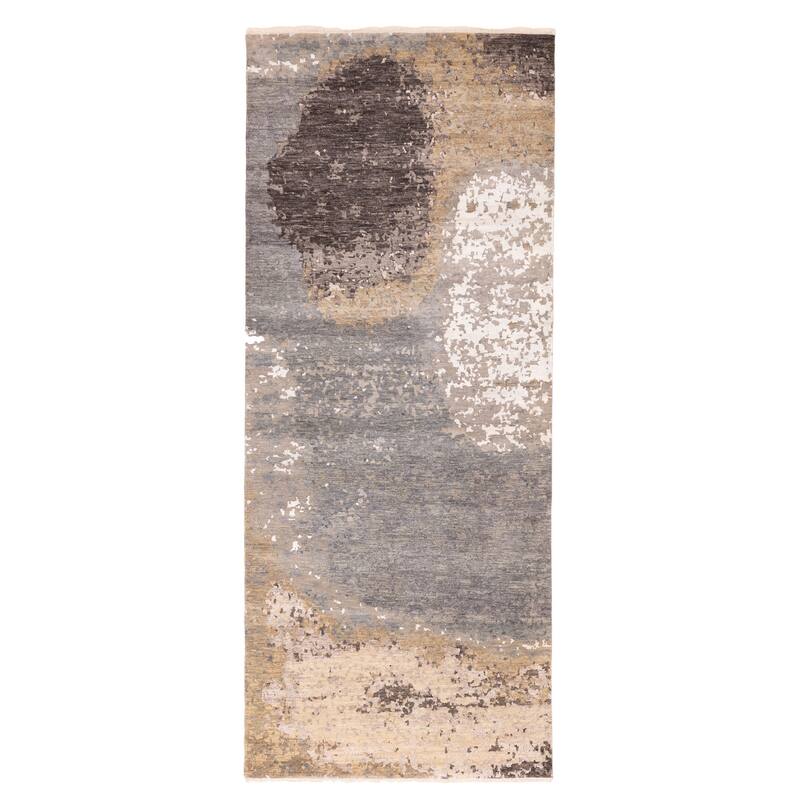 ECARPETGALLERY Hand-knotted Legacy Grey Silk, Wool Rug - 4'11 x 11'11