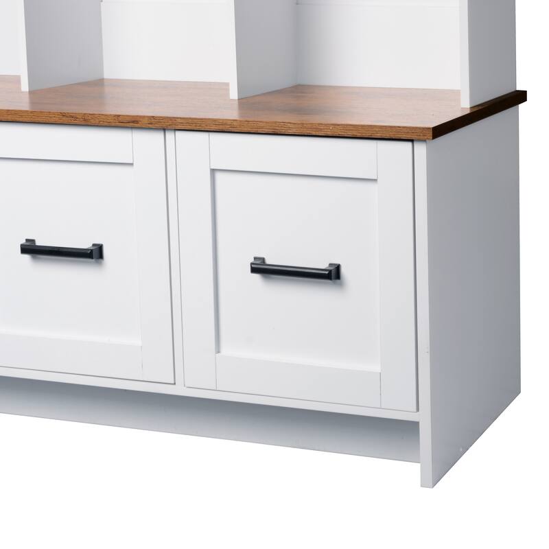 40.2" Modern Coat Rack with 3 Shelves and Drawers,Storage Bench