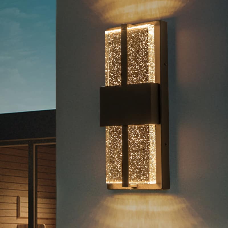 15" Modern Led Wall Sconce with Crystal Bulbble Glass - Black