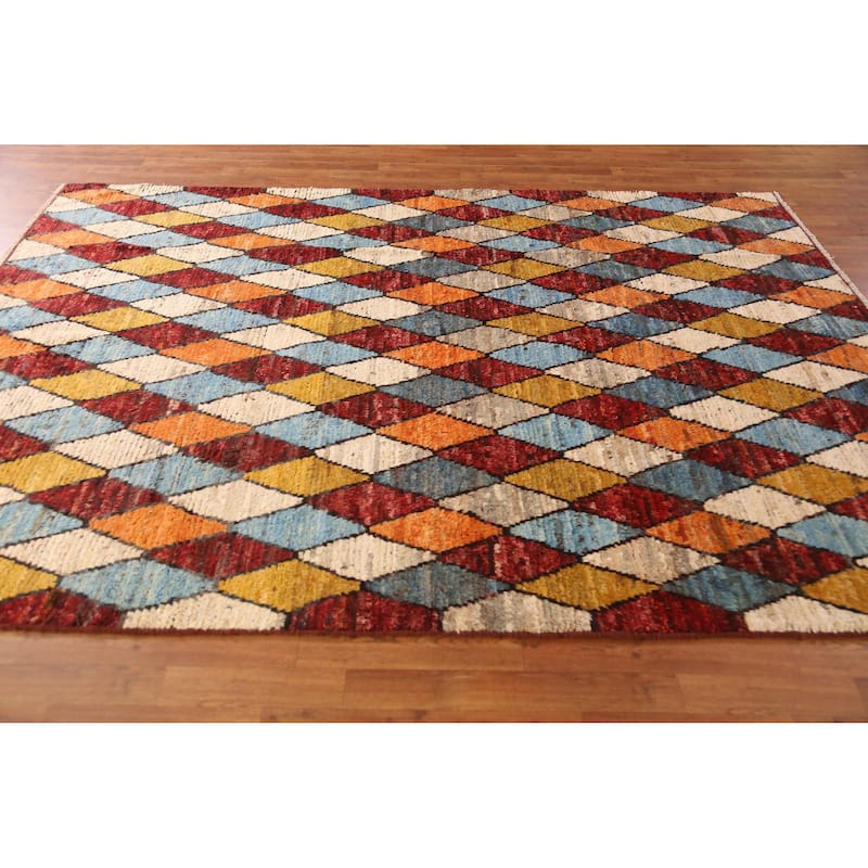 Trellis Moroccan Oriental Area Rug Hand-Knotted Tribal Wool Carpet - 6'9" x 9'5"