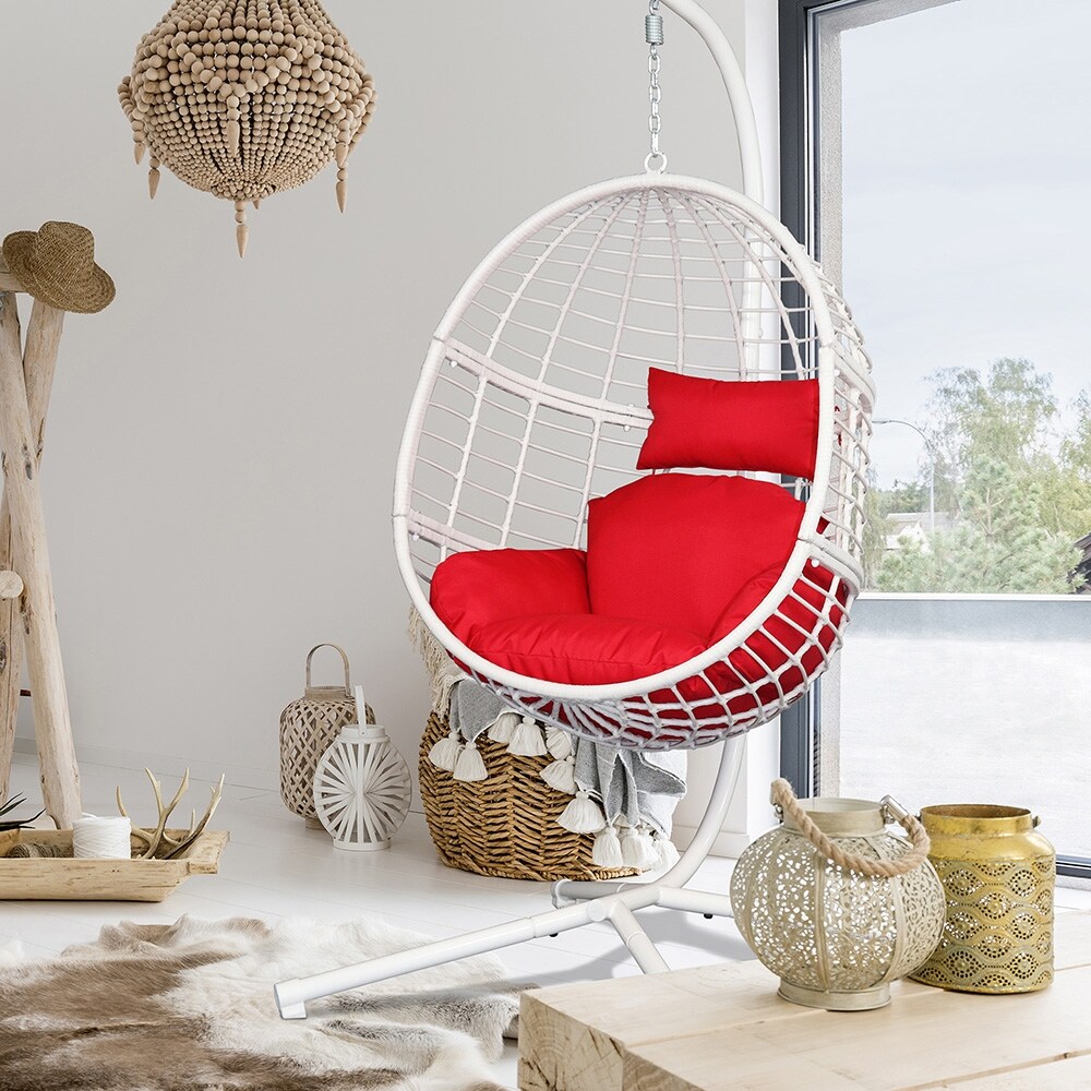 Agats Wicker Basket Swing Chair With Red Cushions By Havenside Home Overstock 30789973