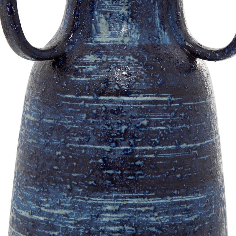 Blue Ceramic Decorative Vase with Handles - 7 x 7 x 17