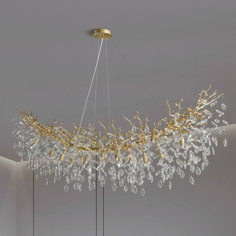Modern Branch Crystal Linear Chandelier, 1100-1830mm Dining Pendant Light