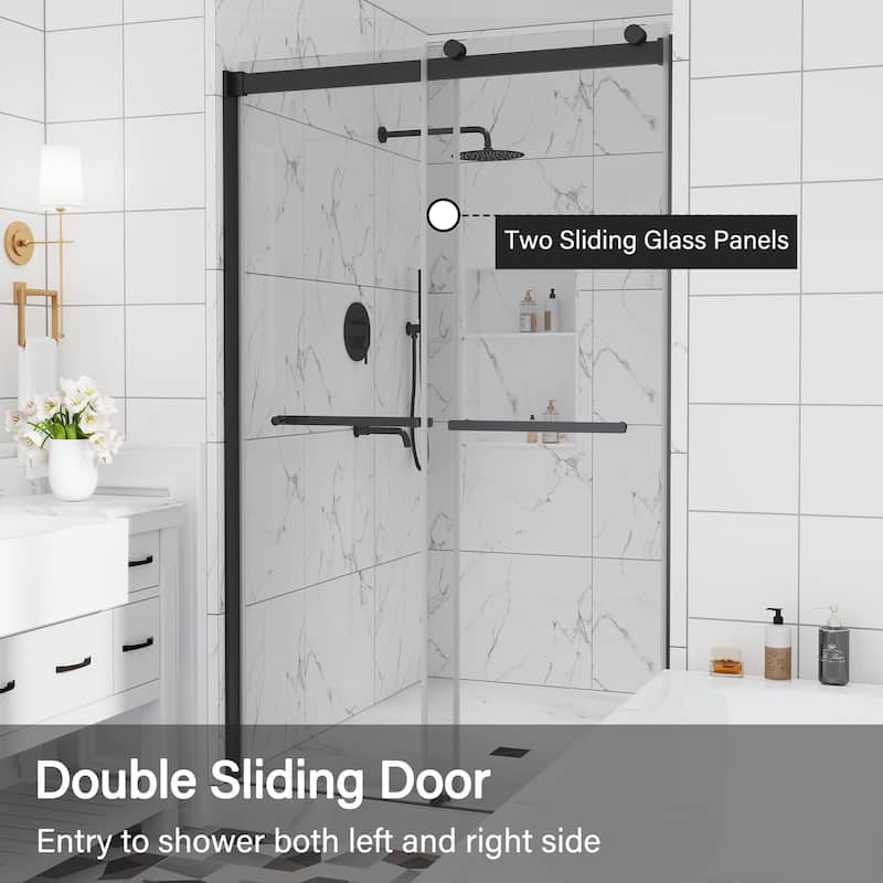 CASAINC 48"/60"W x 76"H Double Sliding Frameless Shower Door with Clear Glass