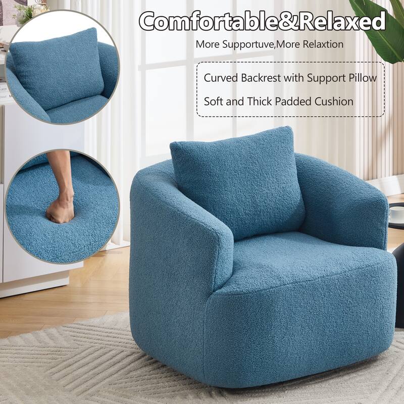 Roomfitters 360° Swivel Teddy Fleece Cuddle Chair, High-Resilience Round Accent Sofa with Soft Pillow