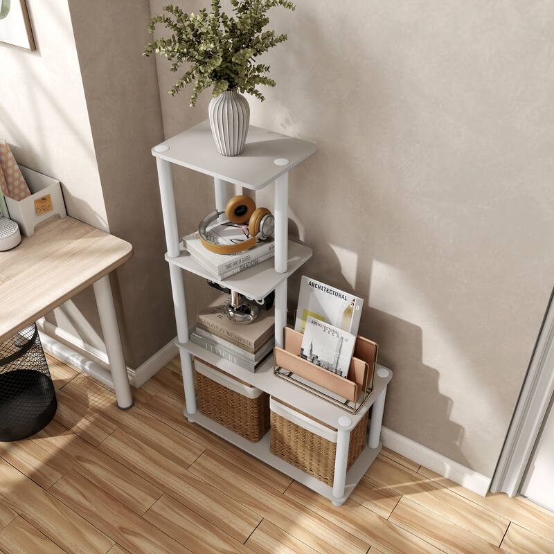 DH BASIC Modern Wood Shelving Unit with storage - Tier Shelves, Cube Ladder Shelf by Denhour