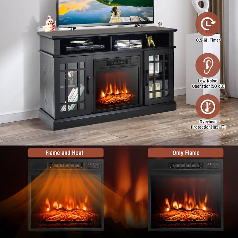 48 Inch Electric Fireplace TV Stand with 2 Side Cabinets and 2 Open Shelves - 48" x 16" x 30" (L x W x H)