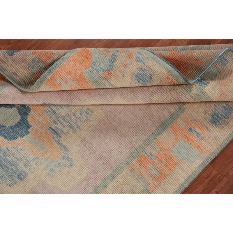 Hand Knotted Oriental 100% Wool Carpet Transitional Medallion Purples Oushak Area Rug - 6' 9'' X 4' 0''