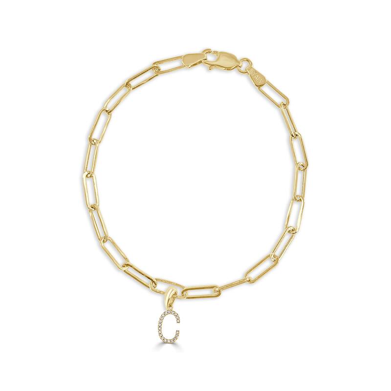 Joelle Collection Initial Bracelet Diamond 1/10 CT. TW 14K Yellow Gold Link Bracelet - C - Yellow