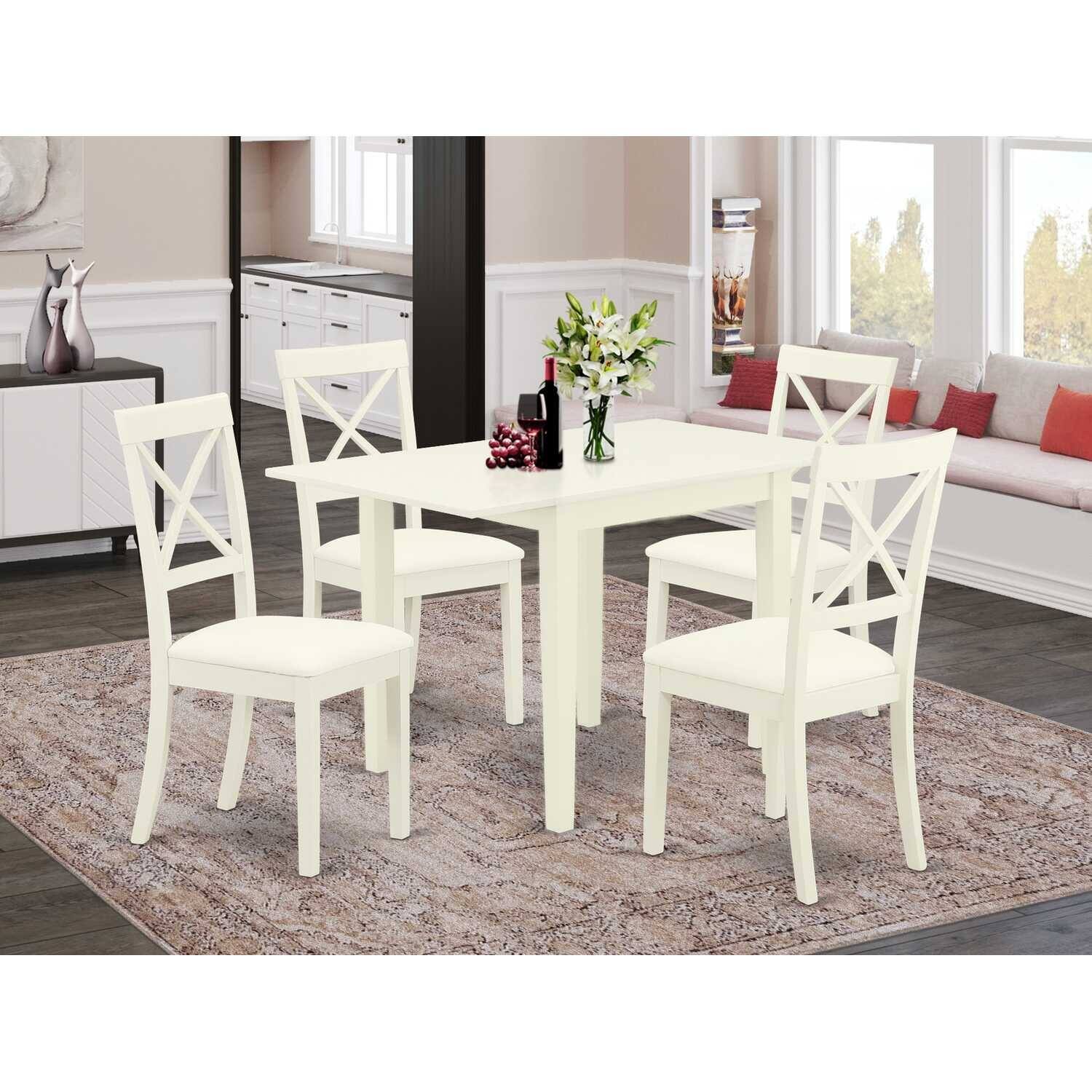 HomeStock 5-Pc Linen White Finish Solid Wood Top - Dining Room Set - Seats 4