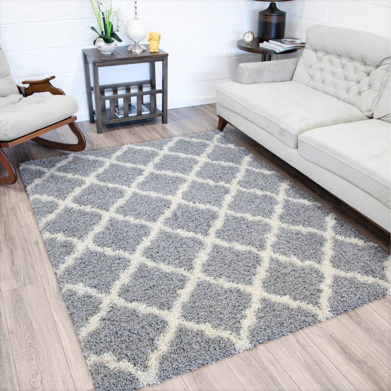 Cozy Shaggy Trellis Soft Shag Area Rug - Overstock - 20507587
