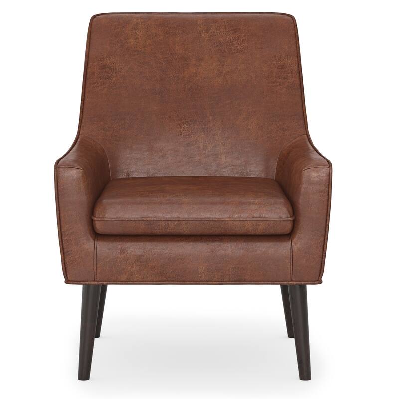 WYNDENHALL Warnock 31 inch Wide Contemporary Accent Chair in Distressed Saddle Brown Faux Leather