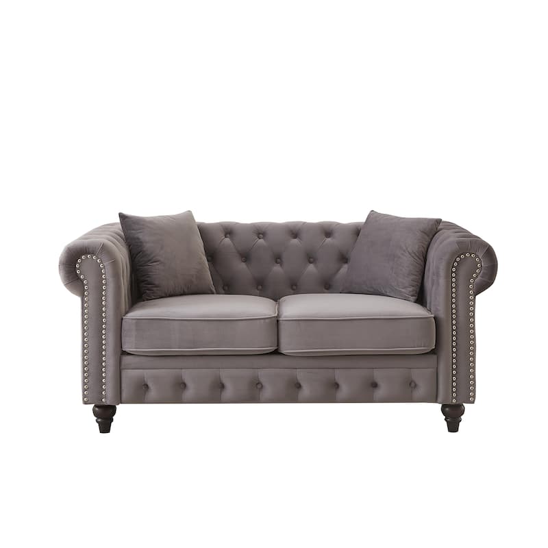 Classic Chesterfield Loveseat Sofa with Depp Seat and Nailheads Accent