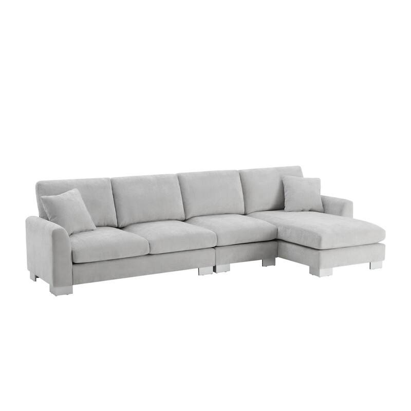Modern Oversized Long Couch with 2 Pillows, L-shaped Sectional Sofa with with Chaise Lounge
