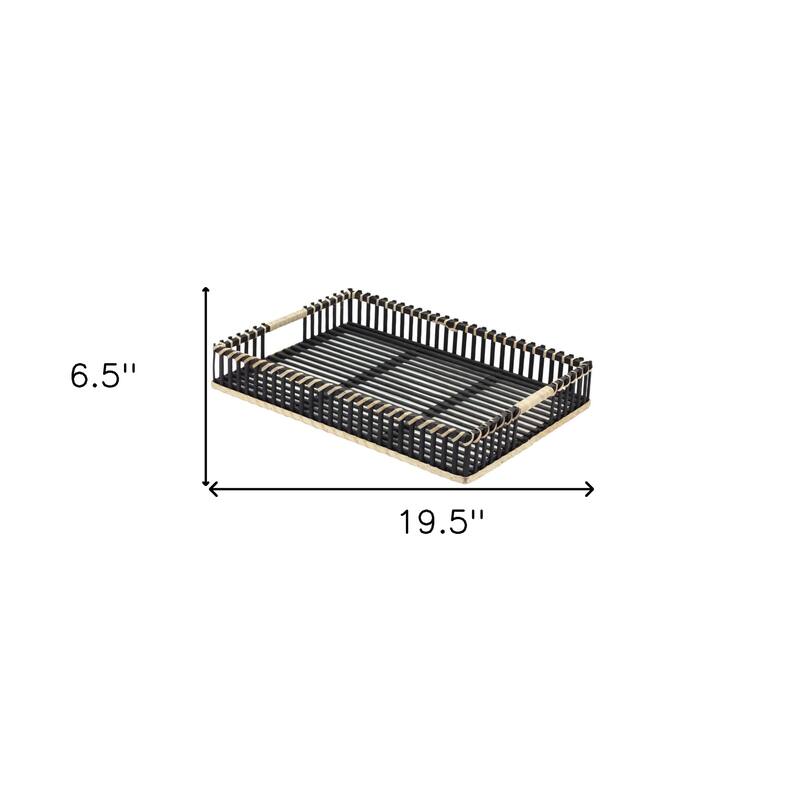 HomeRoots Set of Two Black Solid Wood Tray With Handles