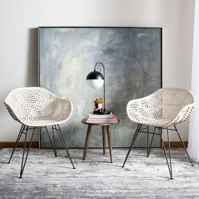 SAFAVIEH Verena Woven White Leather/Metal Dining Chair - 23.6" x 21.7" x 34" - 24Wx22Dx34H