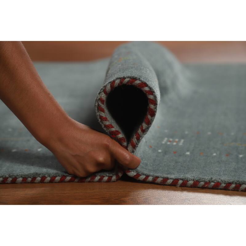 Hand Knotted Oriental 100% Wool Carpet Tribal Tribal Navy Blue & Blues Gabbeh Area Rug - 7' 8'' X 5' 0''