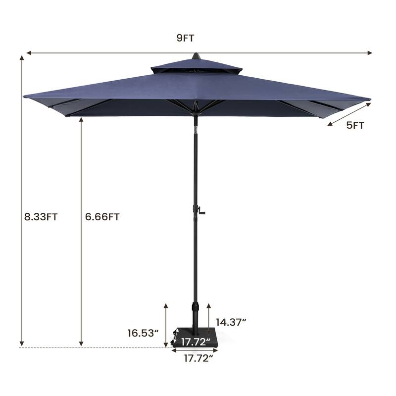 Pellebant 9 x 5 Ft Outdoor Double Top Market Umbrella with Wheels Base