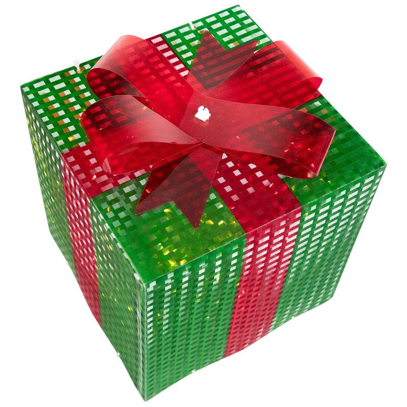 Set of 3 Red Green Lighted Gift Box Outdoor Patio Christmas Decor 10"