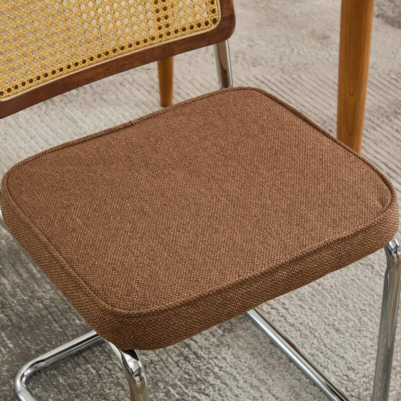 GDF Studio - Mid-Century Linen Dining Chairs with Natural Rattan Cane Back & Chrome Cantilever Base, Set of 2